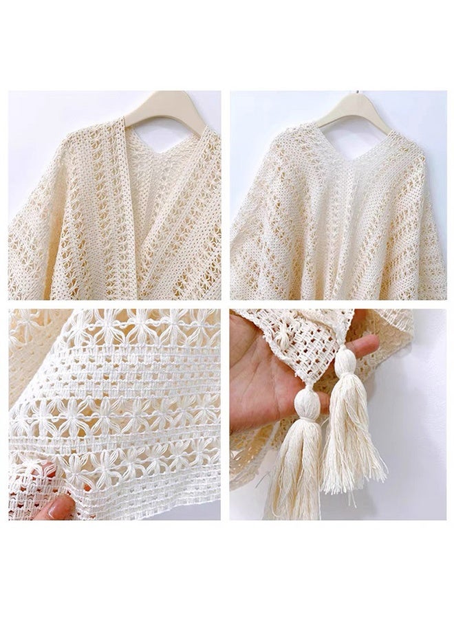 Fringe-trimmed openwork crochet shawl cape women's coat - Image 5